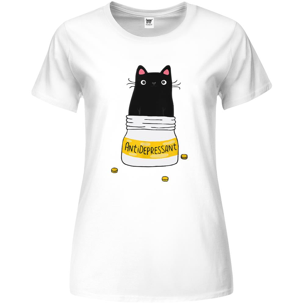 Cute Cat Kitten Antidepressant Retro Forensics Theme Premium Womens T Shirts