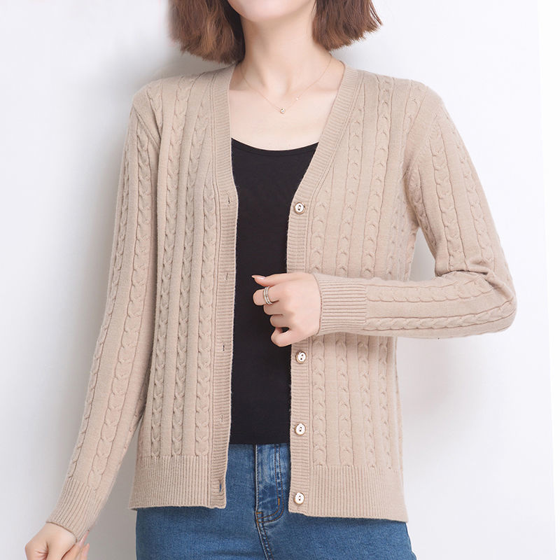 Spring Autumn Cardigan Women 2021 Casual Korean Loose Long Sleeve Single Button V Neck Solid Color Cardigan Knitted Sweaters alx