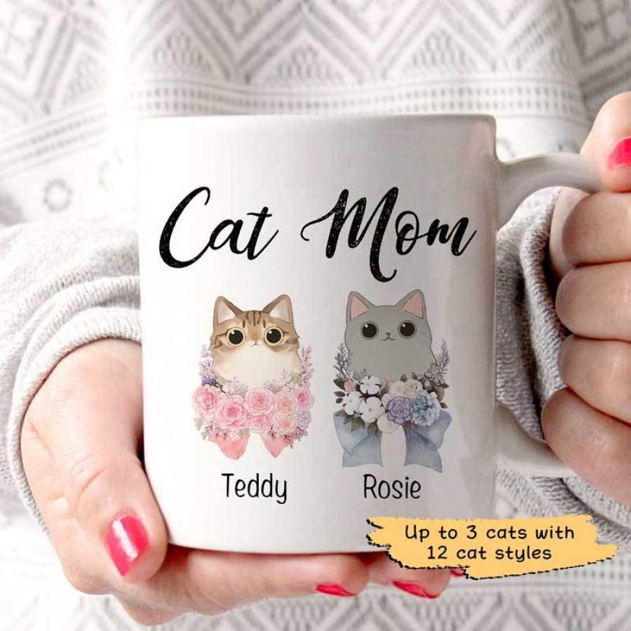 Cat Mom Flower Cat Personalized Mug