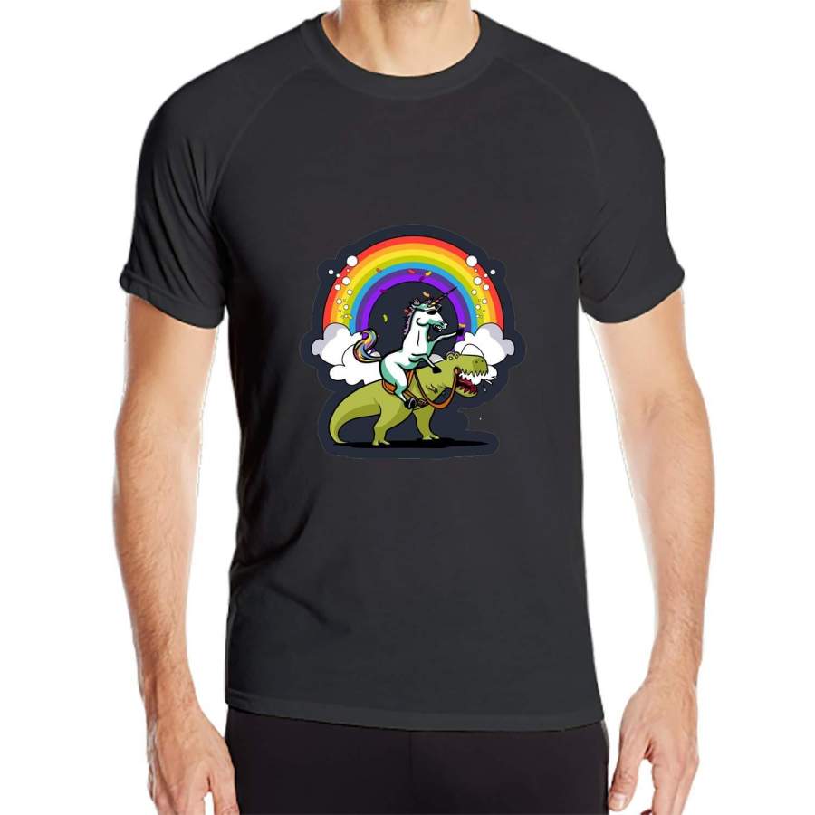 YPZOOS Unicorn Riding T-Rex?Men’s Cool Dry Athletic Compression Short Sleeve Baselayer Workout T-Shirts