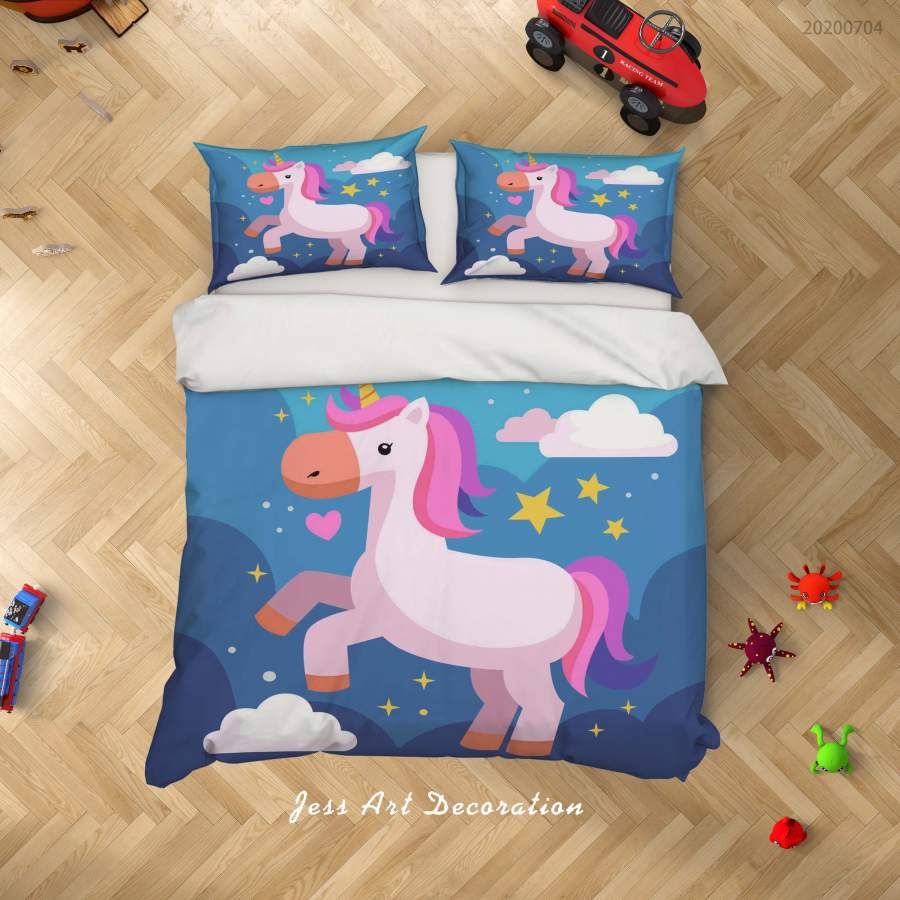 3D Blue Stars Unicorn Quilt Cover Set Bedding Set Duvet Cover Pillowcases SF185