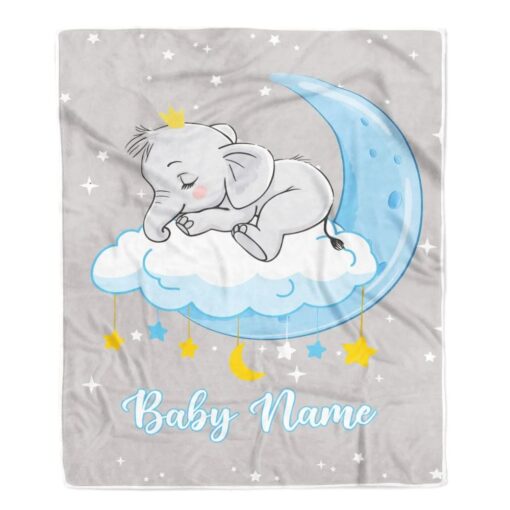 Personalized Baby Elephant Blanket For Boy Girl Custom Baby Name Elephant Newborn Nursery Daughter Son Niece Nephew Birthday Christmas Soft Cozy Lightweight Premium Blanket