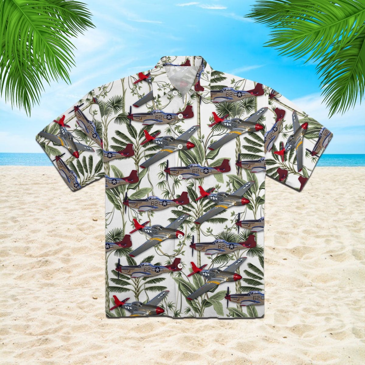 P-51 Red Tail Mustang Bunny Hawaiian Shirt, Unisex Print Aloha Short Sleeve Casual Shirt