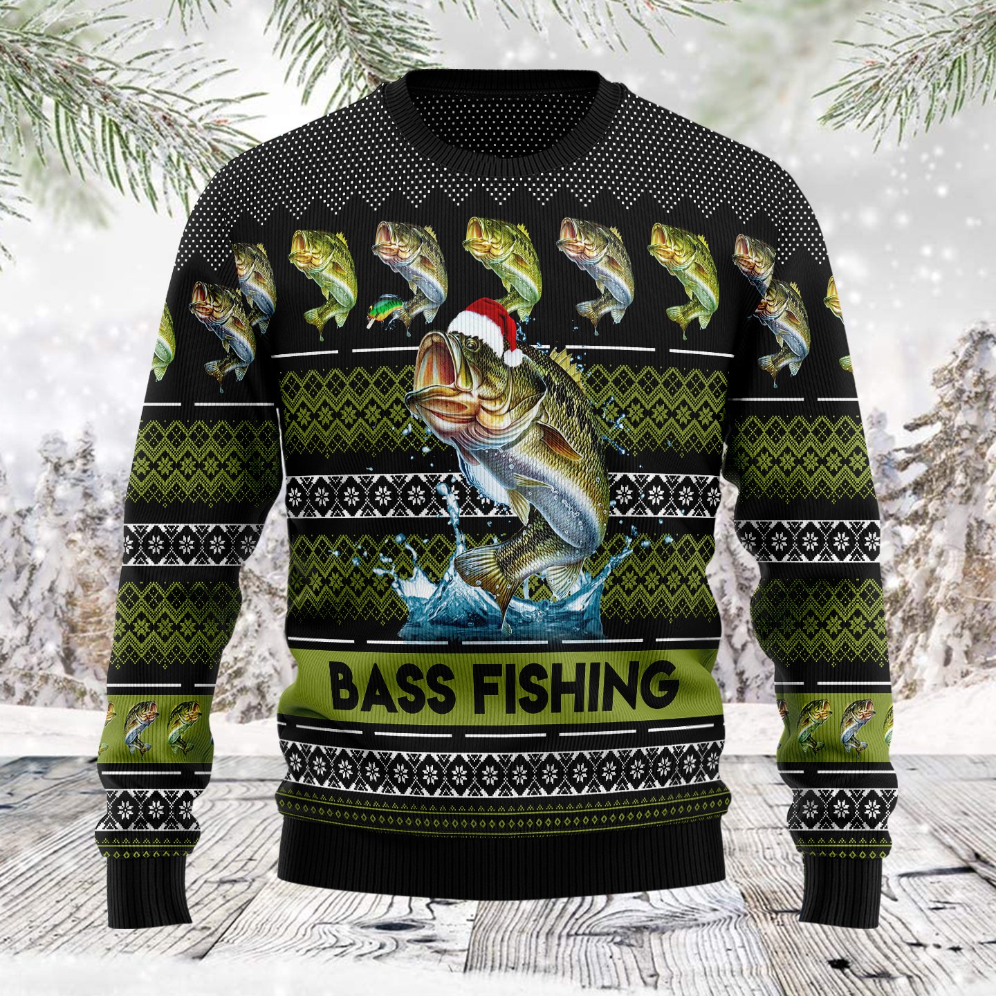 Bass Fishing TG5121 unisex womens & mens, couples matching, friends, fishing lover, funny family ugly christmas holiday sweater gifts (plus size available)