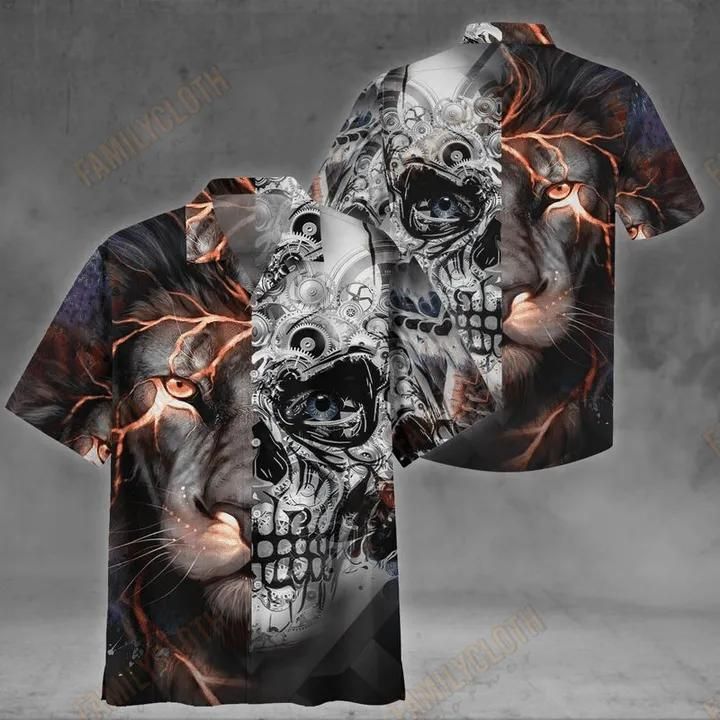 Skull Lion Gray Aloha Hawaiian Shirt Colorful Short Sleeve Summer Beach Casual Shirt For Men And Women