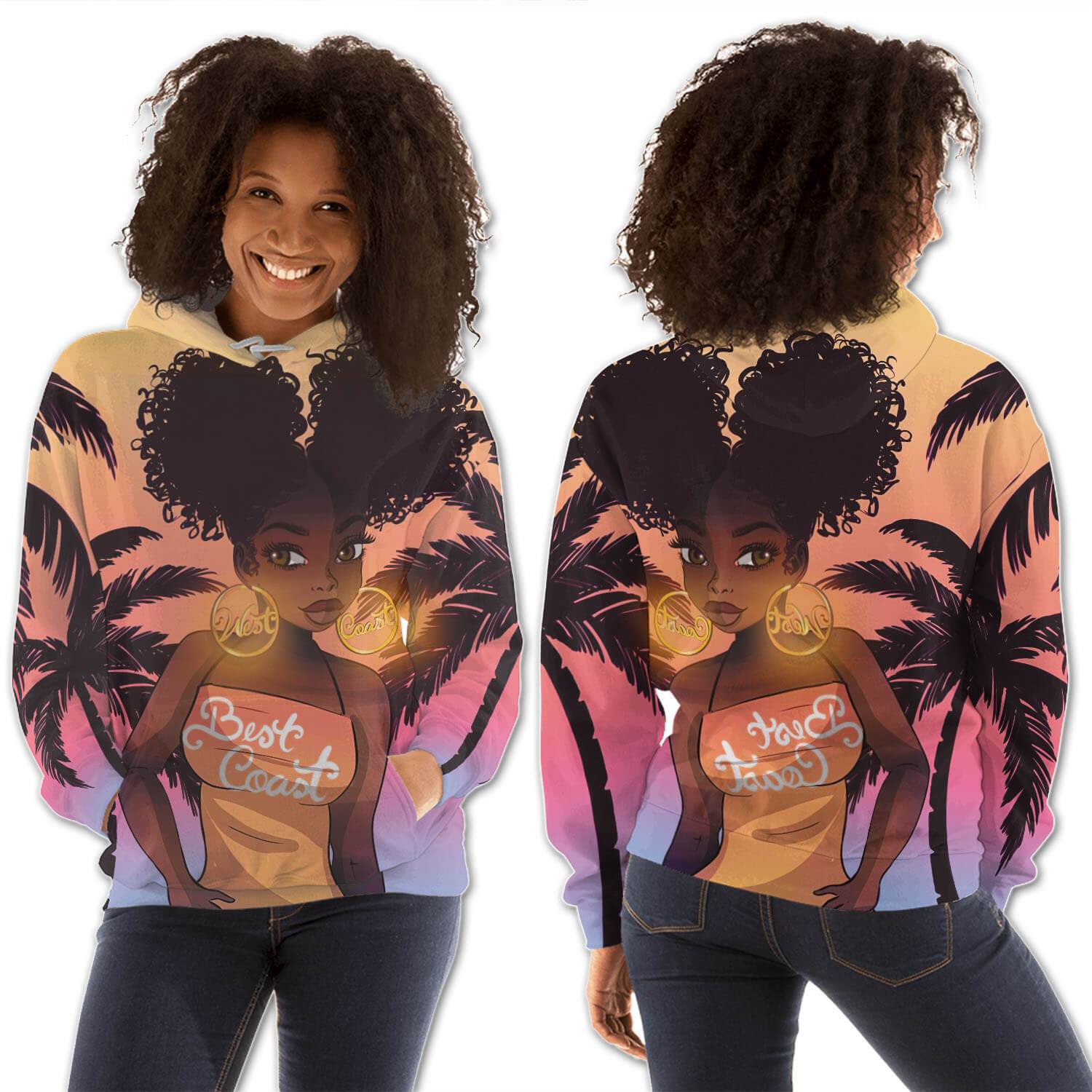 African American Hoodies Beautiful Afro Girl All Over Print Womens Hooded Sweatshirt Afrocentric Clothing BPS85515