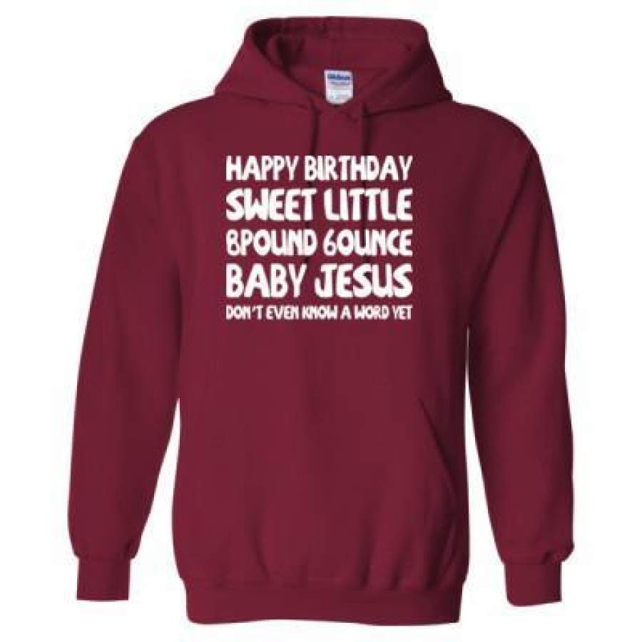 AGR Happy Birthday Sweet Little 8pound 6ounce Baby Jesus Ugly Sweater – Heavy Blend™ Hooded Sweatshirt