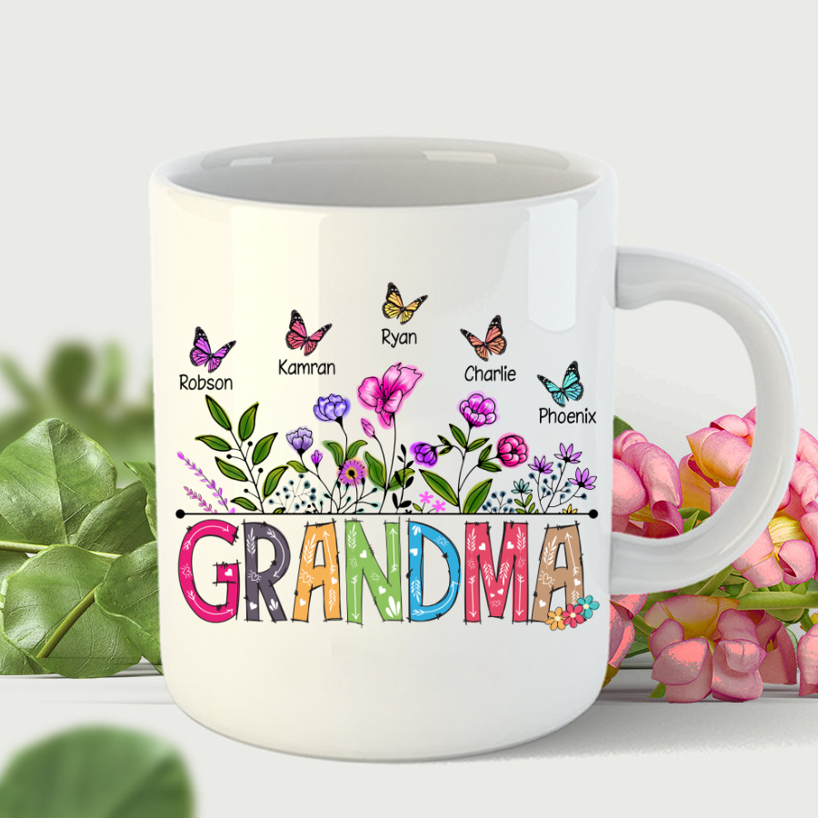 Grandma And Grandkids Butterfly Mug