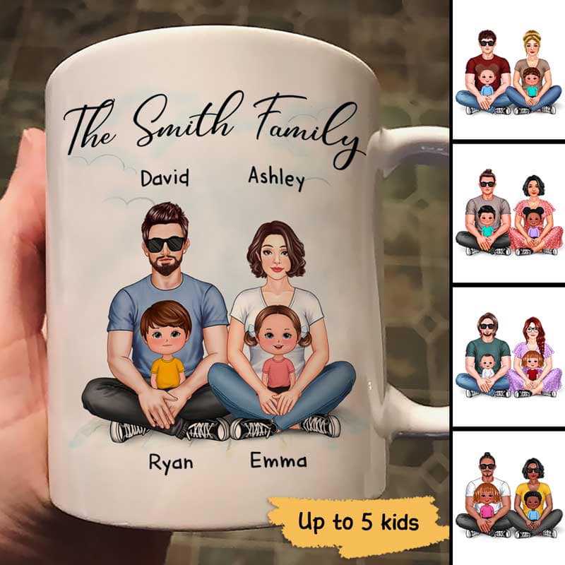 Couple Sitting With Kids Family Personalized Mug