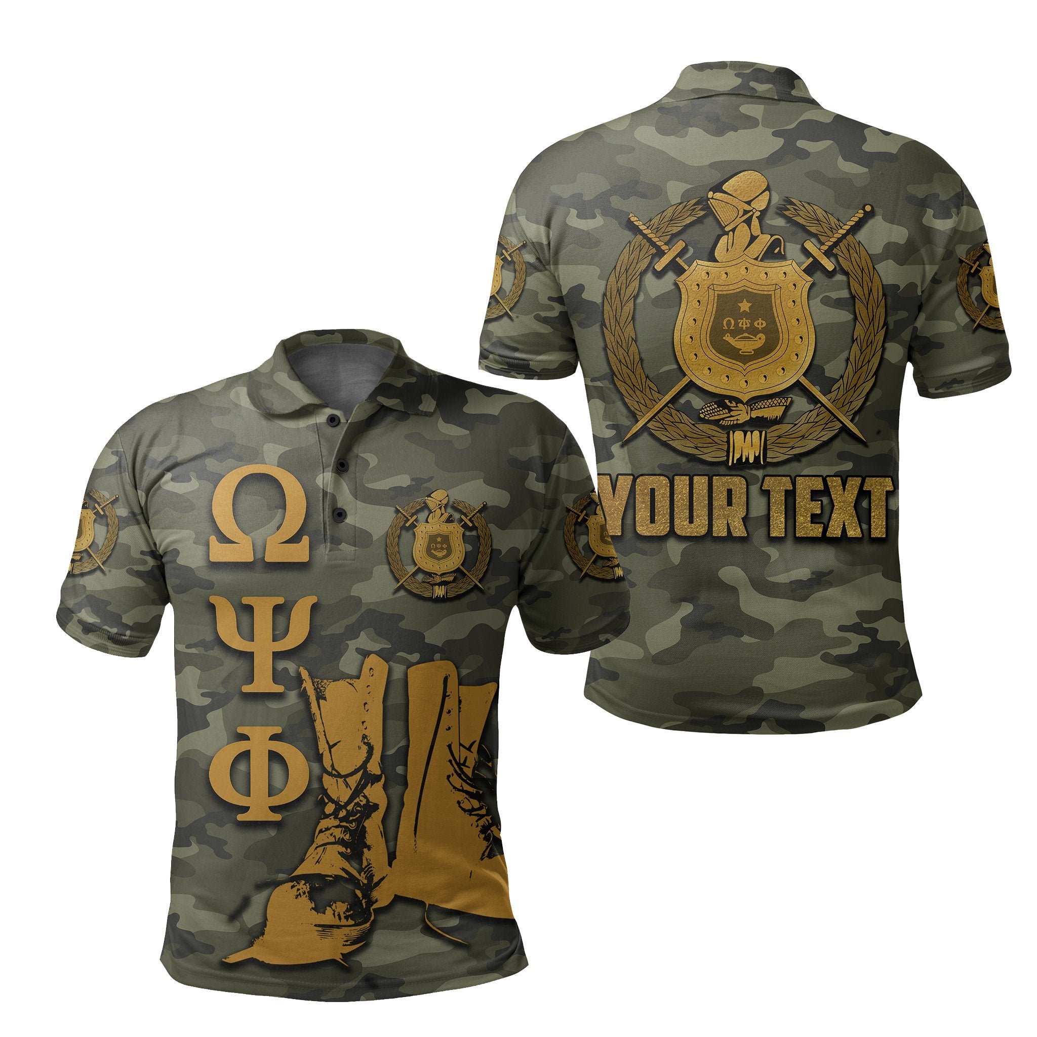 (Custom Personalised) Greek Life Polo Shirt Omega Psi Phi Army Boots 1911 Lt6