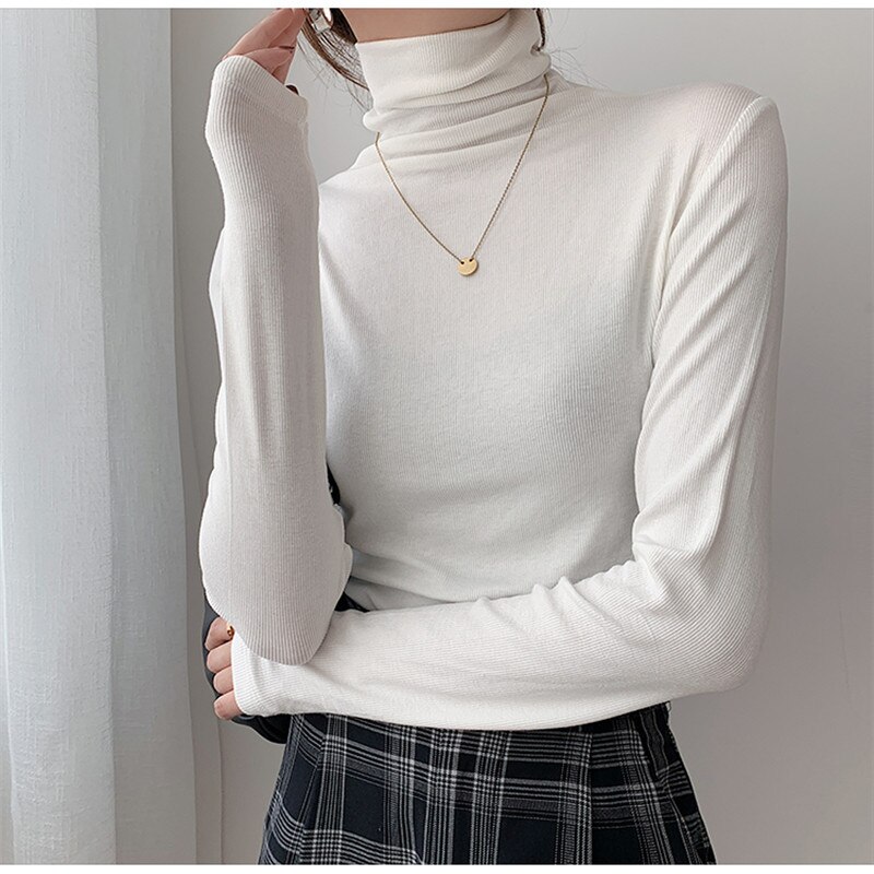 2022 Spring Autumn Women Pullover Female Knitted Sweaters Solid Concise Turtleneck Elasticity Elegant Office Lady Casual Tops alx