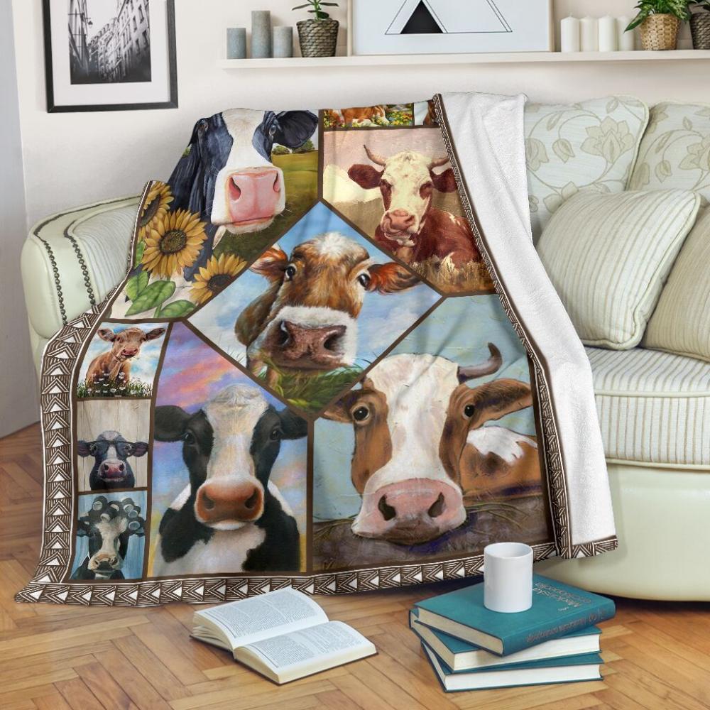 Animal Cow Picture Frame Arrangement Fleece Blanket Family Gift Home Decor Bedding Couch Sofa Soft And Comfy Cozy