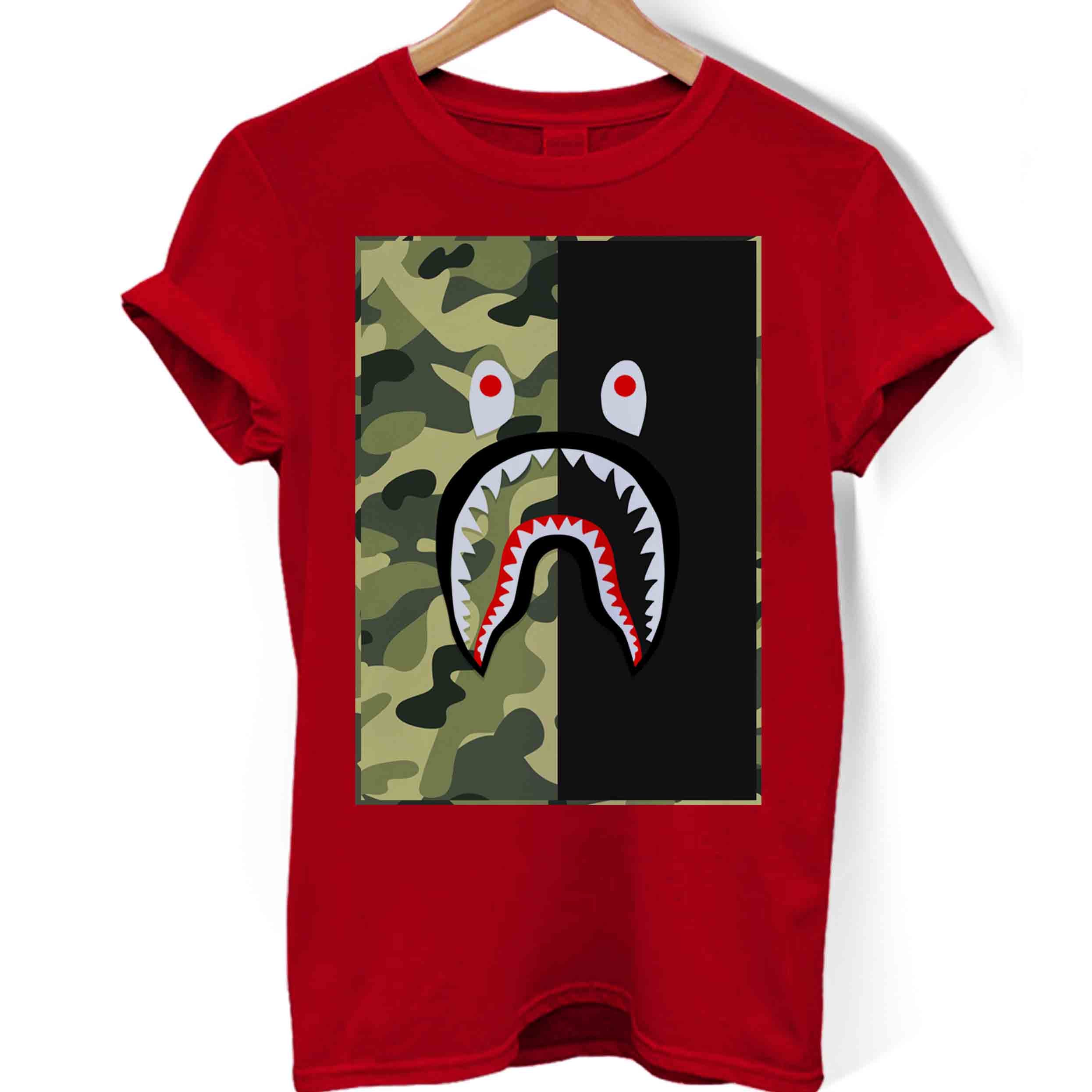 Bape Shark Green Black Camo Women T-Shirt