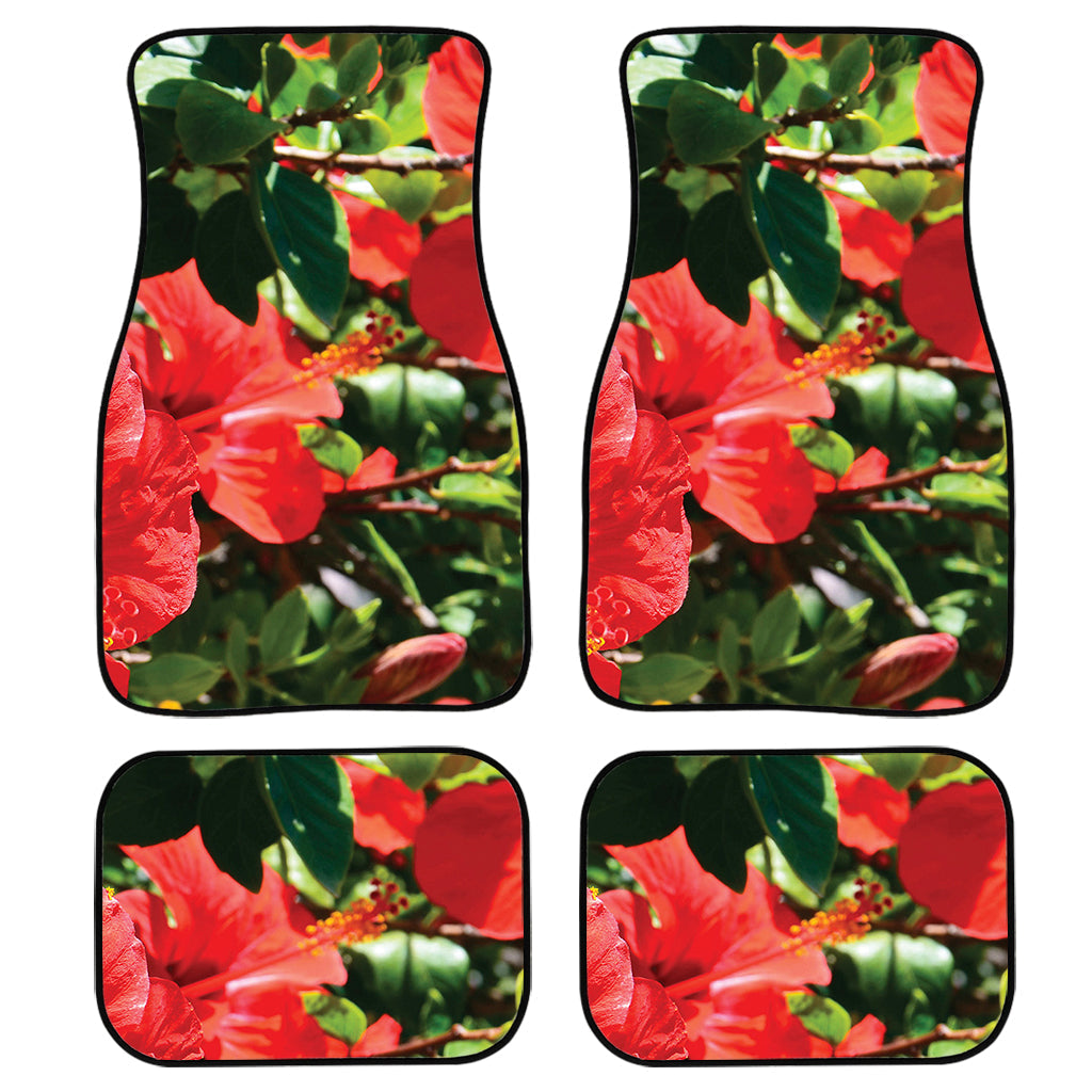 Red Hibiscus Flowers Print Front And Back Car Floor Mats, Front Car Mat