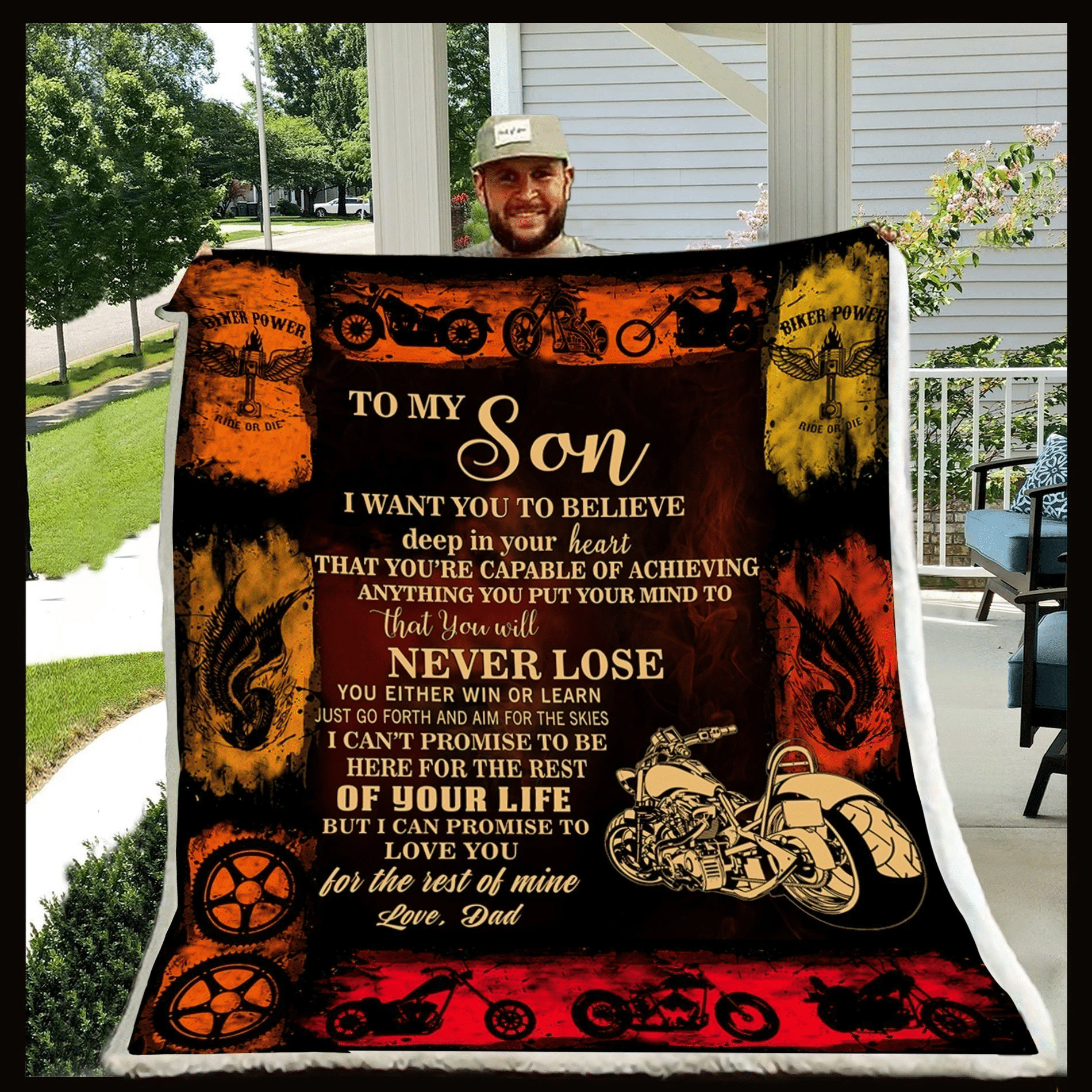 Dad To Son You Will Never Lose Biker Blanket, Meaningful Gifts For Son, Gift For Son From Dad, Christmas Gift For Son, Bike Lovers Gift Ideas, Christmas Gifts For Bikers, Bikers Gift Ideas Cozy Fleece Blanket Sherpa Blanket