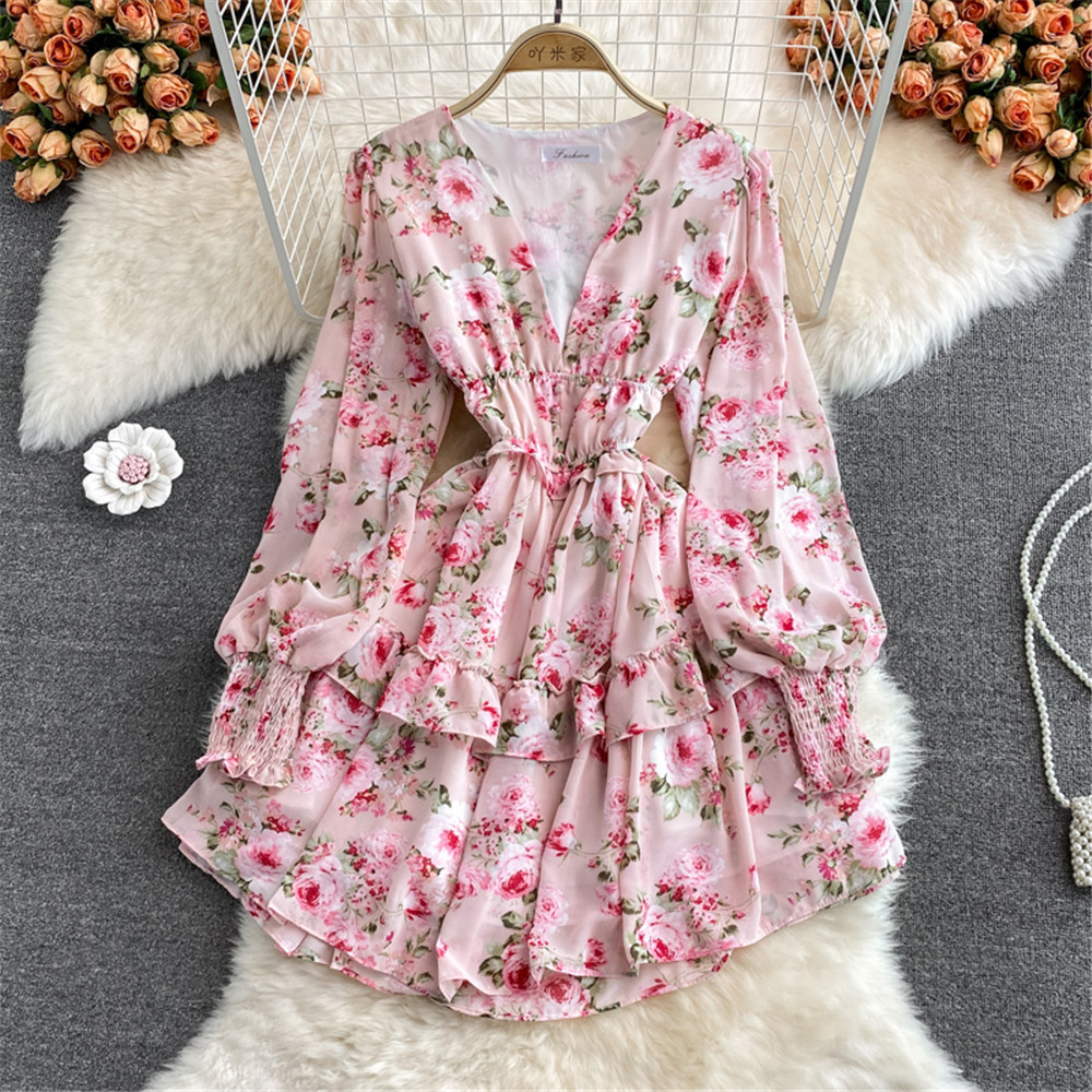 Atopos Floral Elegant Women Chiffon Dress Summer Sundress Ruffle Short Dresses Sweet Vestidos Female Robe Woman Clothing 2022 alx