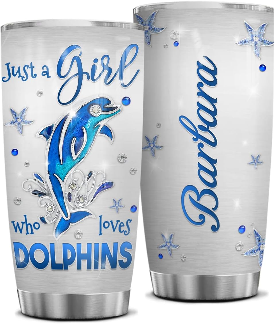 Dolphin Gifts For Women Girl, Personalized Dolphin Tumbler Coffee Travel Mug Cup 20Oz 30Oz Jewelry Drawing Style Stainless Steel Tumblers