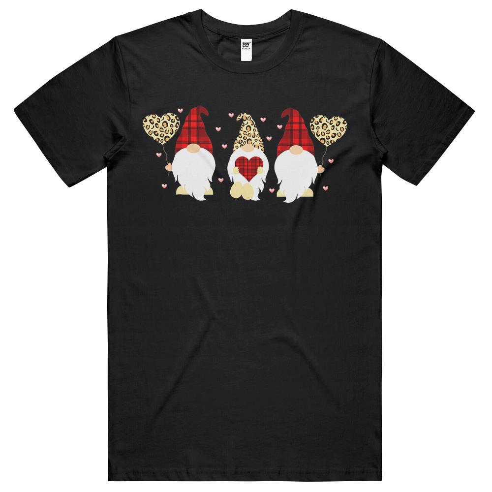 Valentine Gnomes Holding Heart Leopard Plaid Valentines Day T Shirts