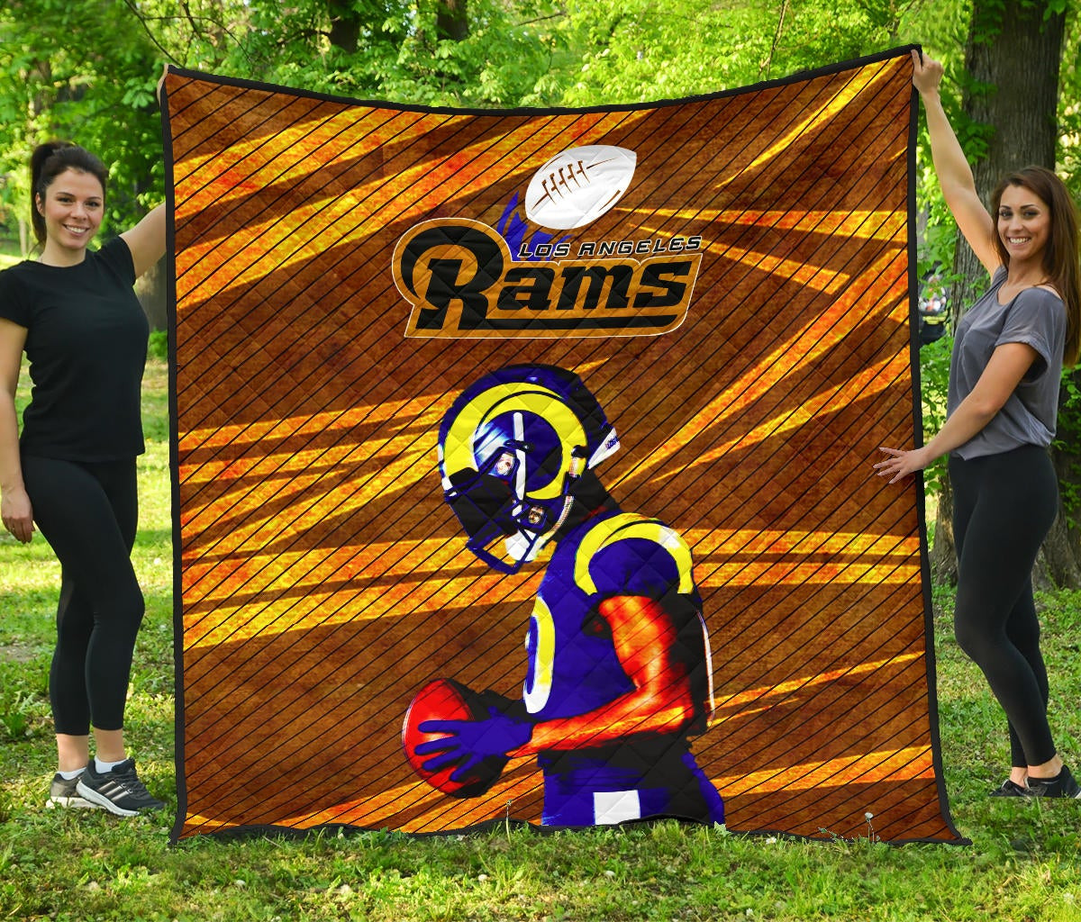 Los Angeles Rams American Football Team Cool Jalen Ramsey 20 With Rugby Ball Premium Quilt Blanket