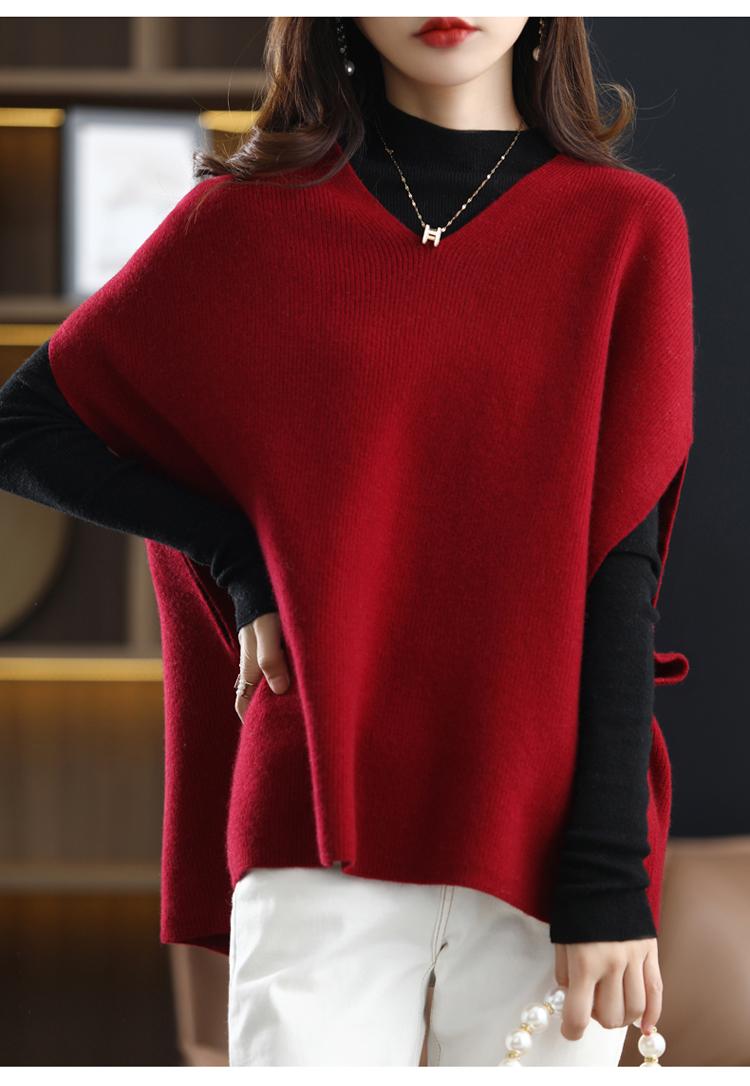 Casual V-neck cashmere vest autumn and winter models of pure color knitted ladies sleeveless sweater new wool coat vest Home alx