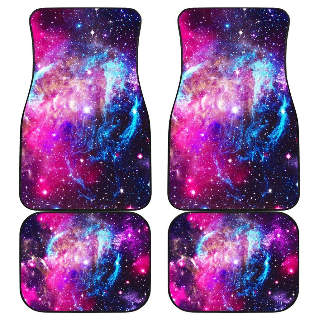 Purple Galaxy Space Blue Stardust Print Front And Back Car Floor Mats, Front Car Mat