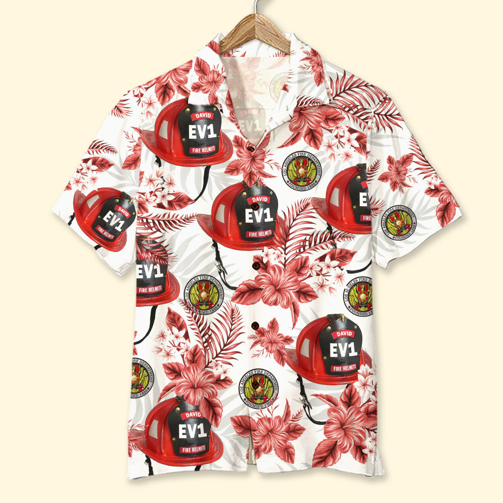 Custom Firefighter Logo Hawaii Aloha Red Flower Gift For Ha57488