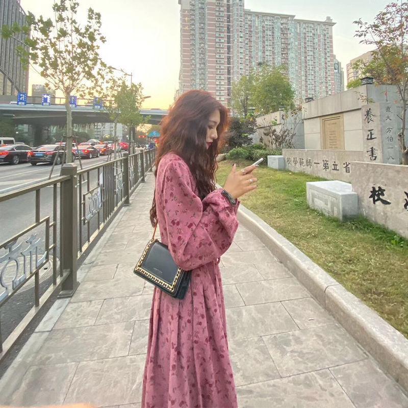 Vintage French Corduroy Floral Long Dresses For Women Fashion Slim Sweet Plus Size Clothing Elegant Office Long Sleeve Red Dress alx