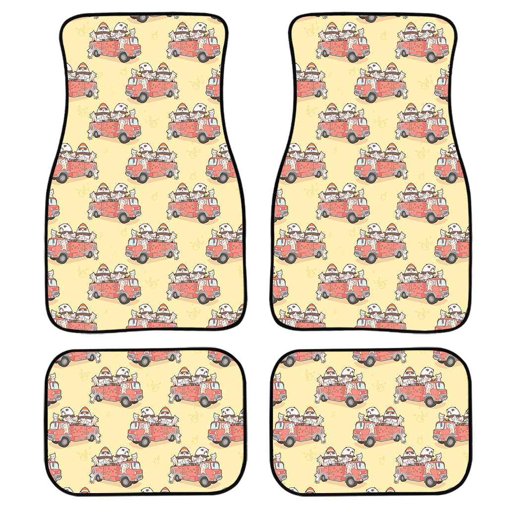 Panda Firefighter And Cat Pattern Print Front And Back Car Floor Mats, Front Car Mat