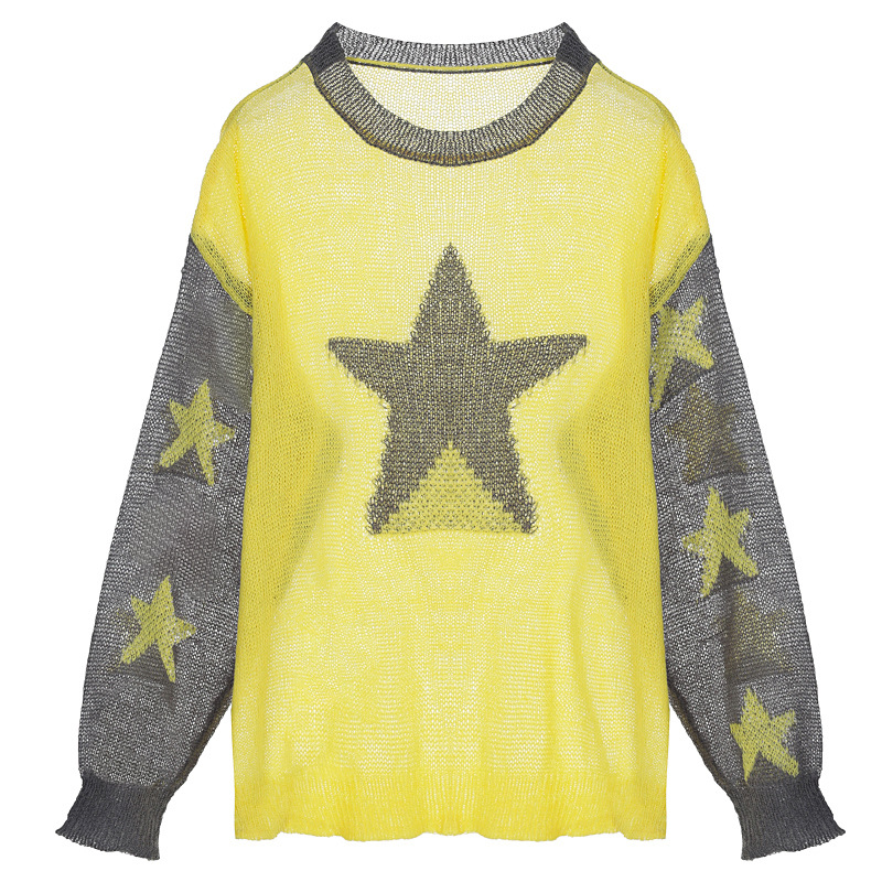 2022 women’s wear ins lazy wind five pointed star pattern hollow thin sunscreen shirt loose Pullover Sweater alx