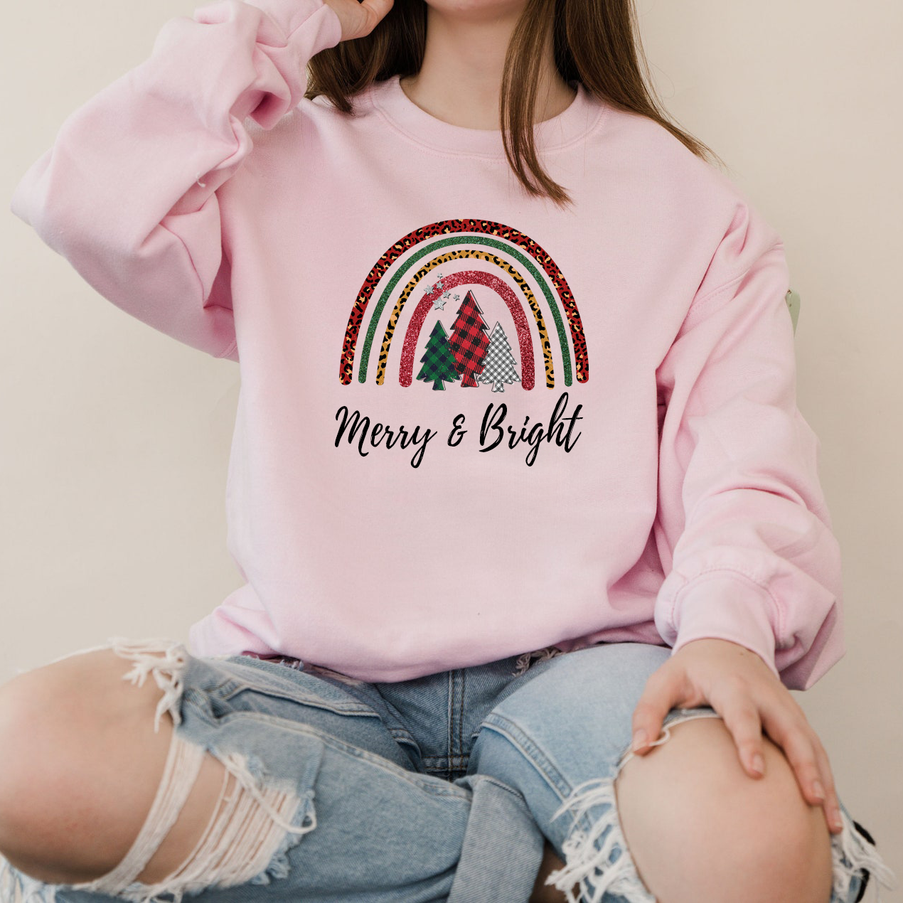 Christmas Rainbow Gift Sweatshirt, Christmas Eve Sweatshirt, Merry & Bright Sweatshirt