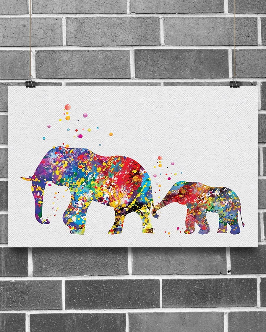 Elephant Family Colorful Art Horizontal Canvas And Poster | Wall Decor Visual Art