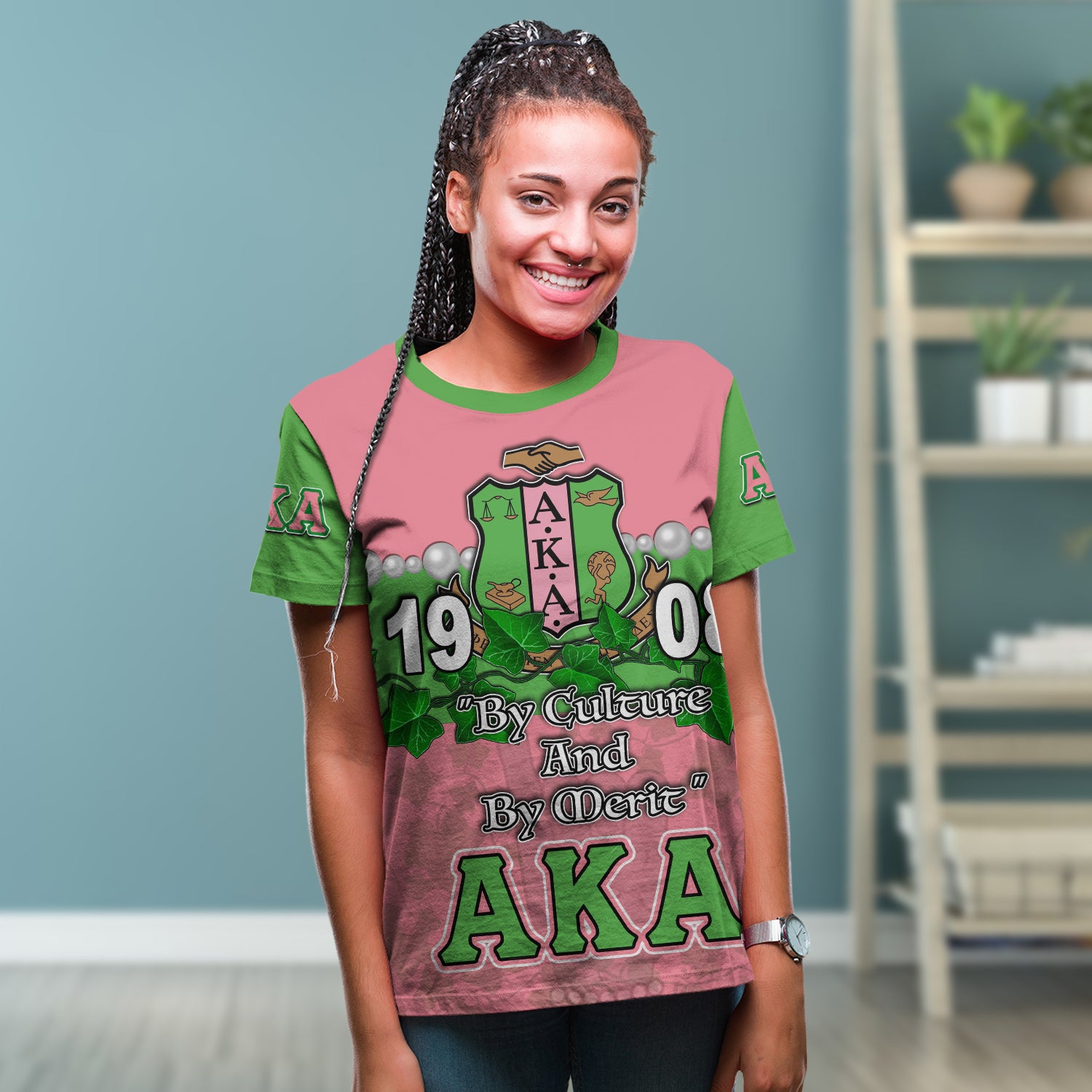 Alpha Kappa Alpha T Shirt Ivy Leaf Pink Style Lt6