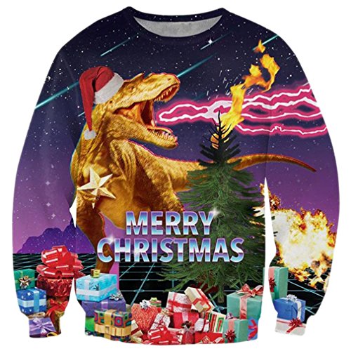 Unisex Ugly Christmas Sweater Xmas Jumper Tops 3D Christmas Cat Pig Dinosaur Pizza Print Holiday Party Crewneck Sweatshirt alx