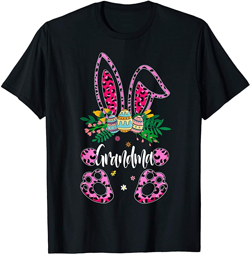 Mother’s Day Easter Flower Grandma Leopard Bunny Egg Hunting T-Shirt