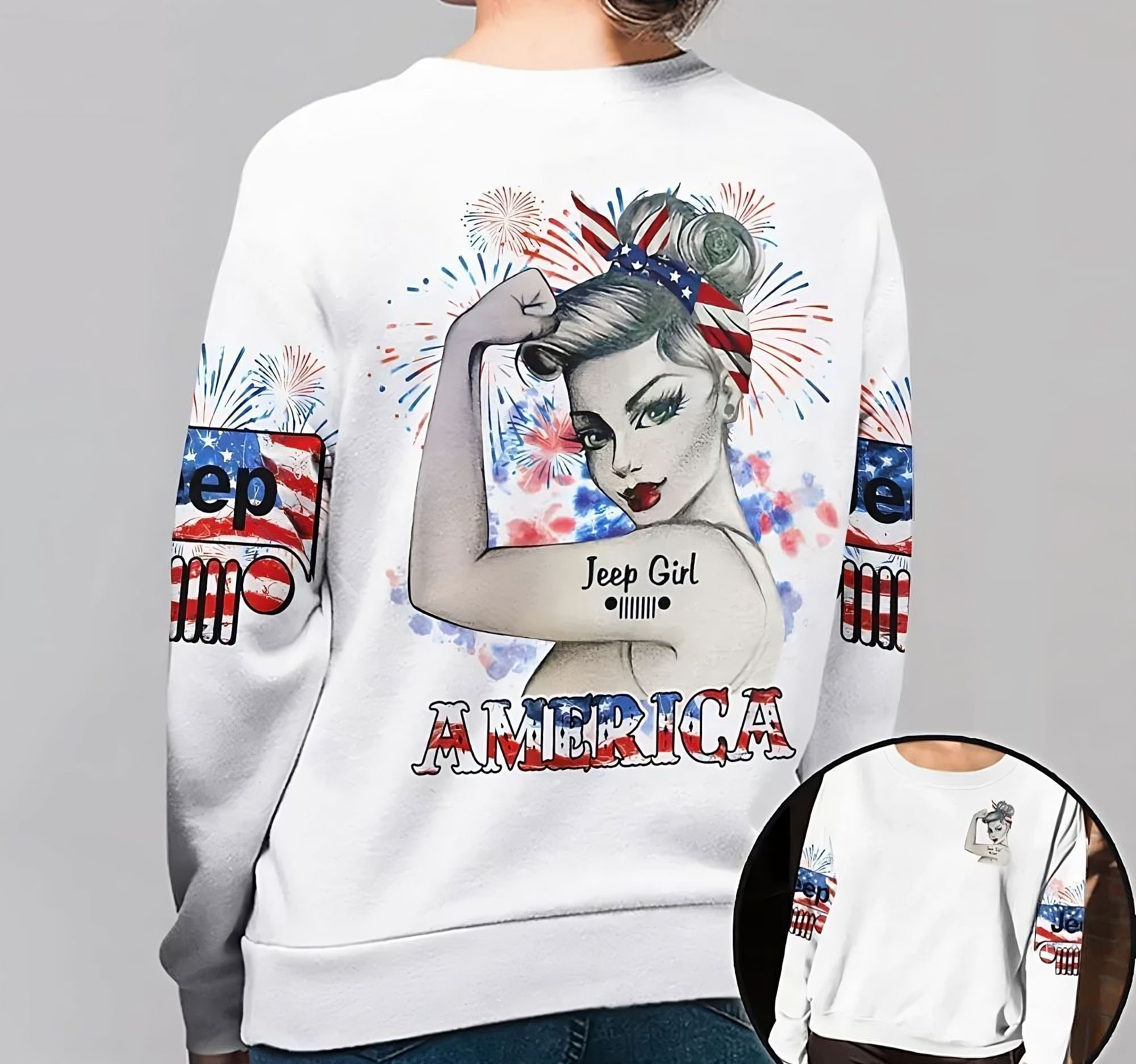 Jeep Girl America Fireworks All Over Print Sweatshirt