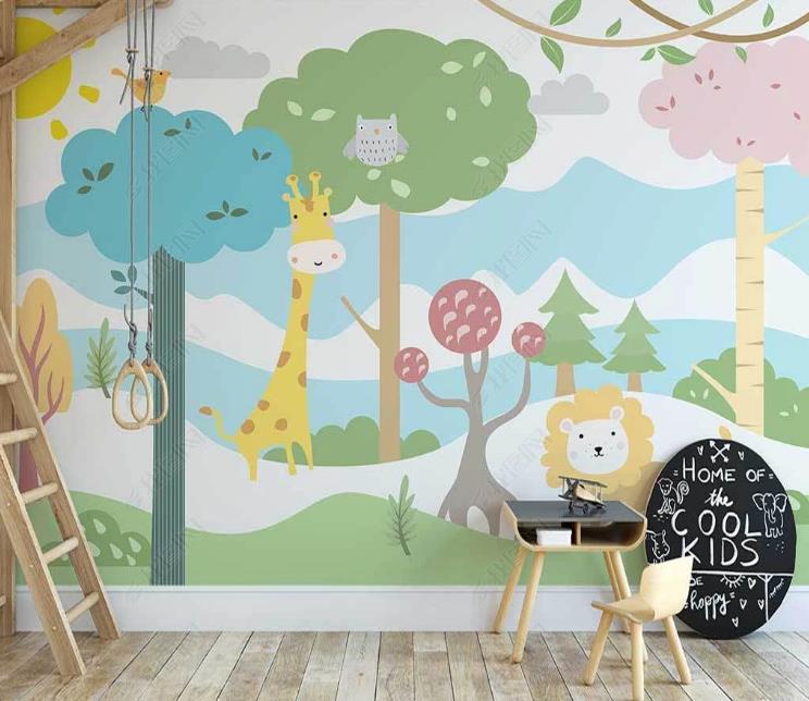 3D Northern Europe Hand-Painted Cartoon Forest Animal Wall Mural Wallpaper Sww1356