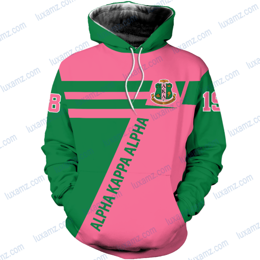 Alpha Kappa Alpha 1908 Symbol Pink And Green Pattern Hoodie Sweatshirt