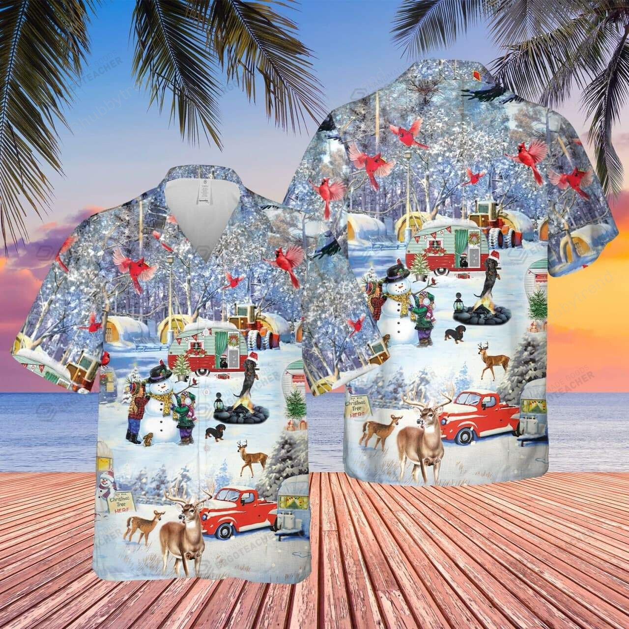 Camping Car Under Snow Christmas Days Hawaii Shirt Ha256