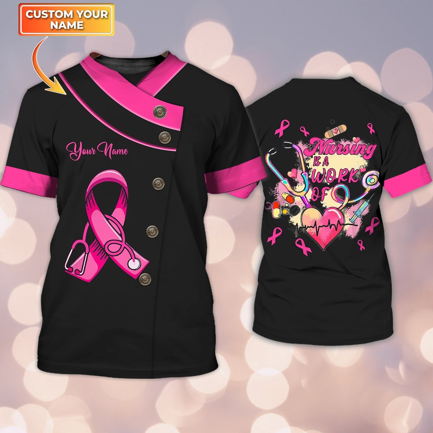 Nurse Breast Cancer Awareness Personalized Name 3D Tshirt Tad