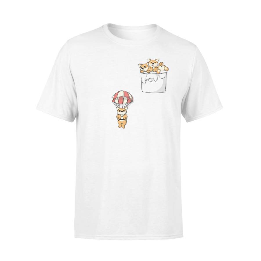 Cute Shiba Inu Puppy Playing Parachute In Pocket Dog T Shirt