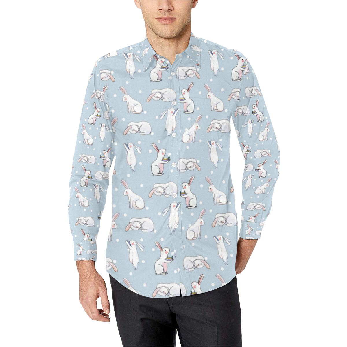 Rabbit Pattern Print Design Rb06 Long Sleeve Dress Shirt