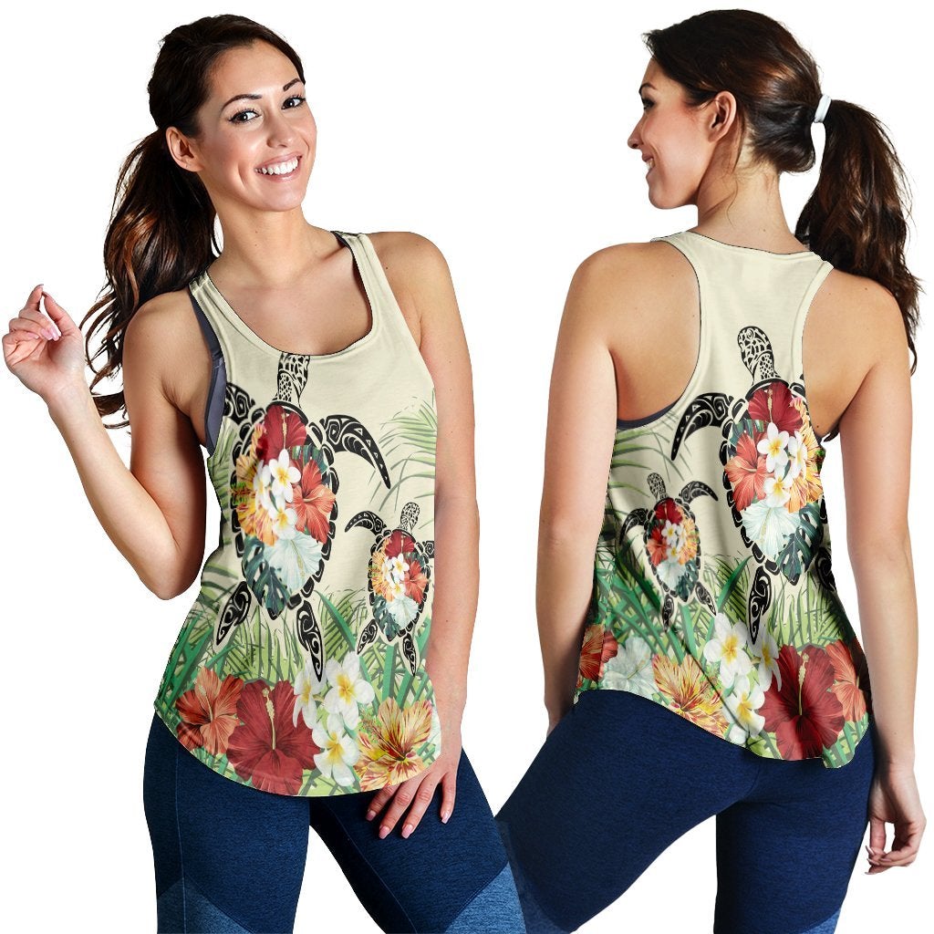 Hawaiian Turtle Flowers Coconut Tree Leaf Racerback Tank Ah Ha69826