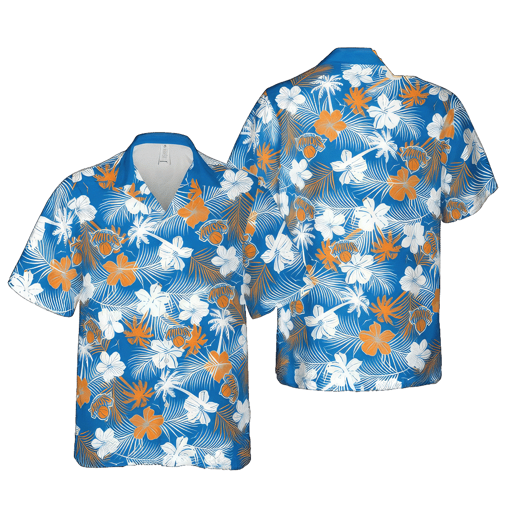 NBA New York Knicks Orange White Hibiscus Tropical Floweers Hawaiian Shirt