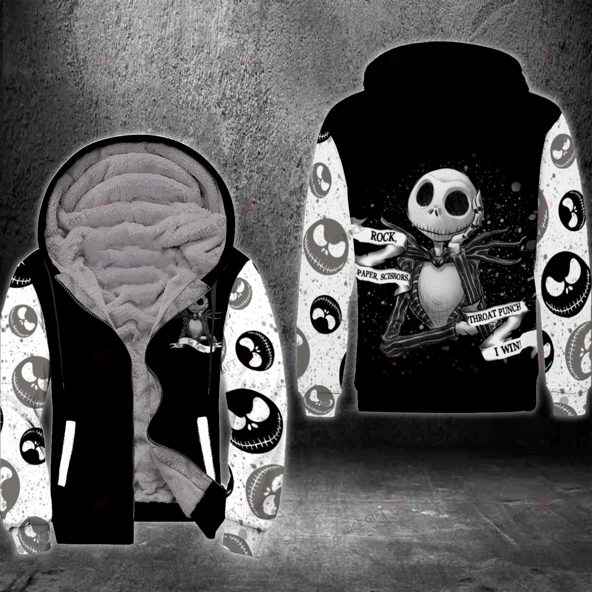 Rock, Paper, Scissors, Throat Punch, I Win! Fleece Zip Hoodie Fzh-Y5O9