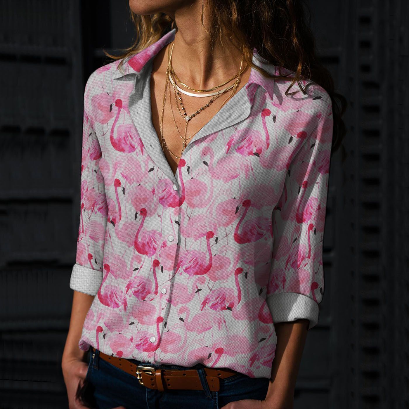 Pink Flamingos Cotton And Linen Casual Shirt, Bird Casual Shirt