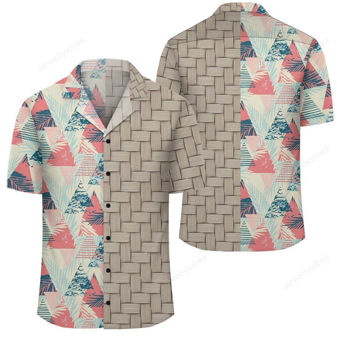 Hawaiian Tropical Leaf Triangle Pattern Lauhala Moiety Shirt Ah Jr Ha24697