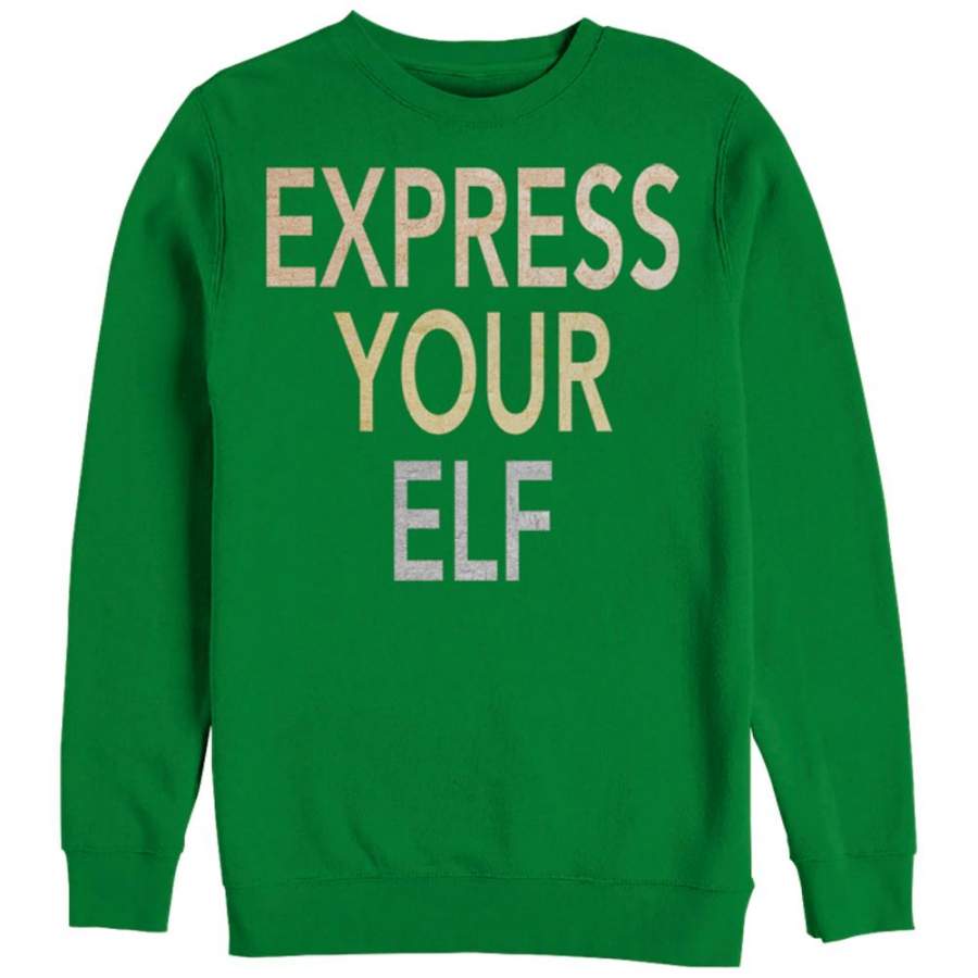 CHIN UP Women’s Christmas Express Your Elf  Sweatshirt Kelly Green S