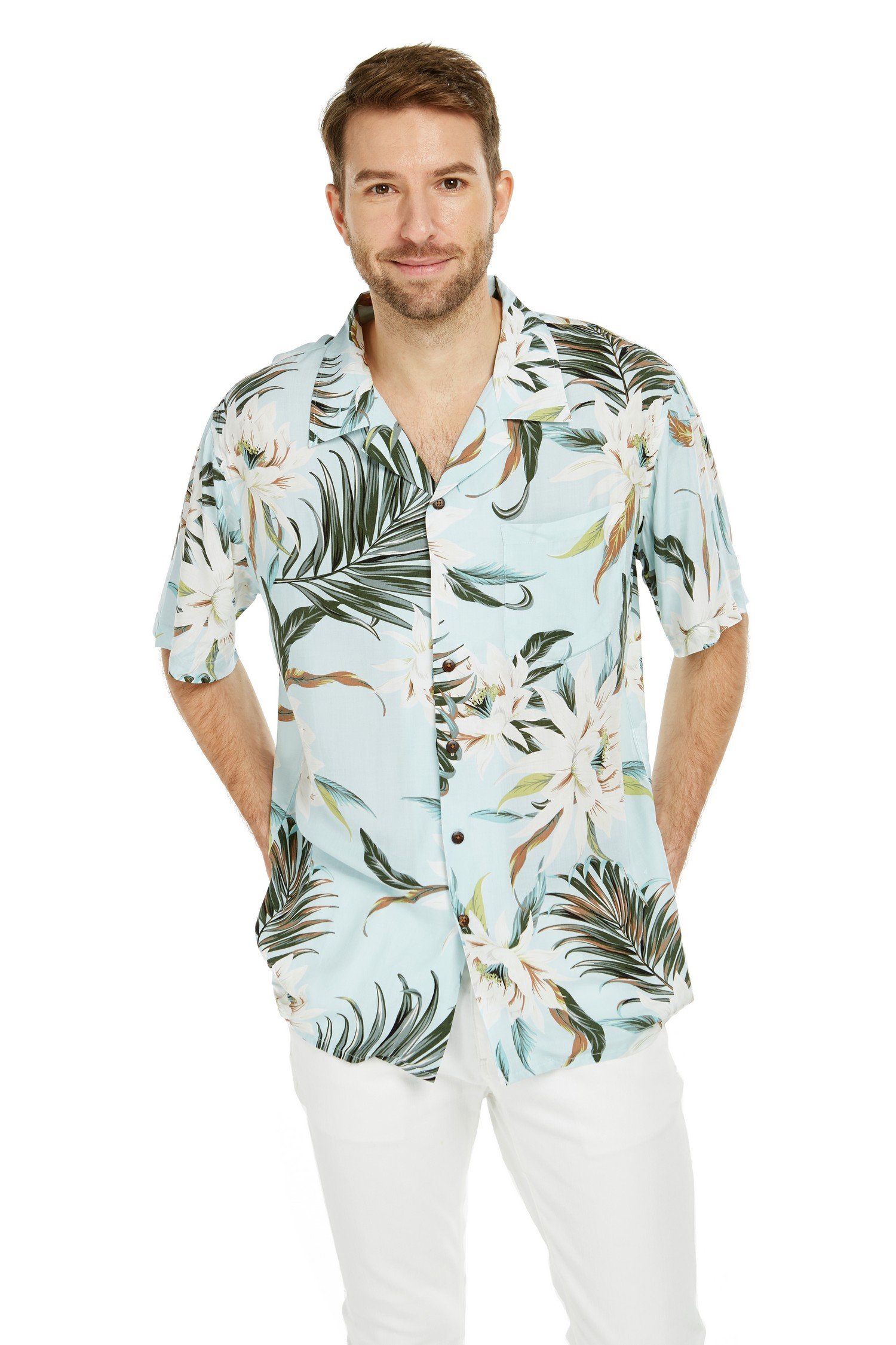 Men’s Aloha Shirt  Wispy Cereus Light Blue