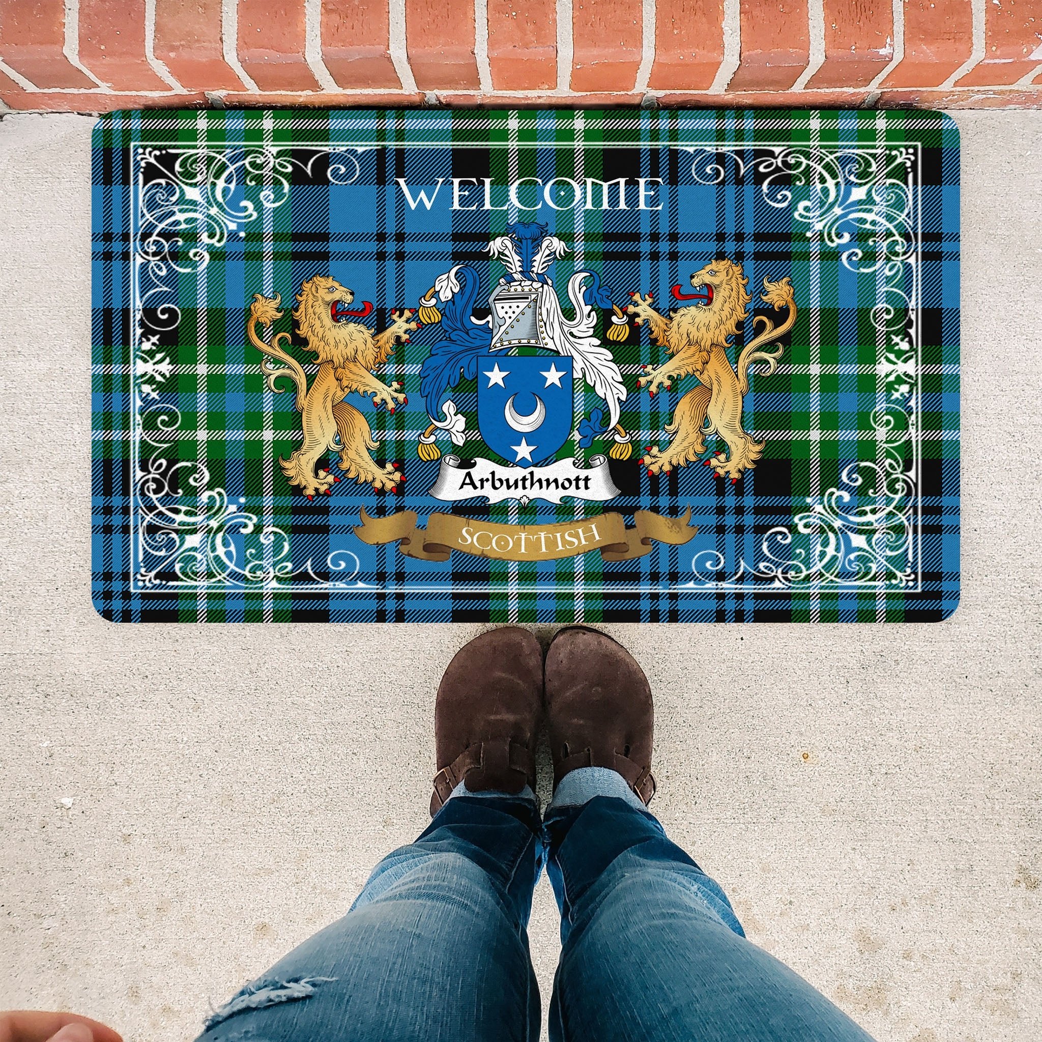 Scotstee Shop Tartan Door Mat The Family Arbuthnott Hunting Scottish Plaid Doormat, Welcome Mat, Christmas Door Mat