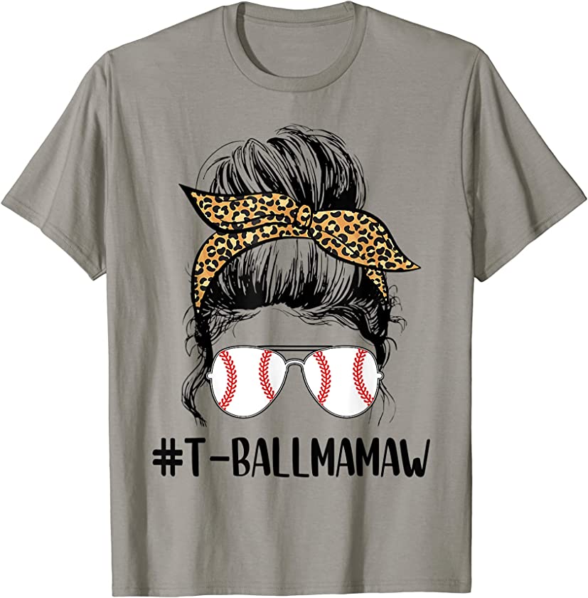 T-ball Mamaw Life Messy Bun Leopard Print Softball Mamaw T-Shirt